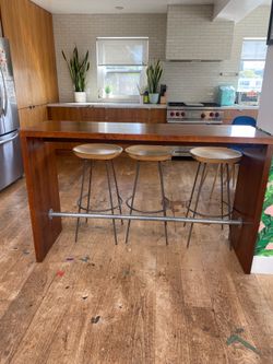 Wooden Bar w/ West Elm Coconut wood & brass stool