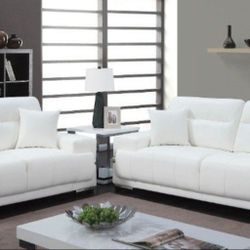 Brand New White Leather Modern Sofa And Love Seat 