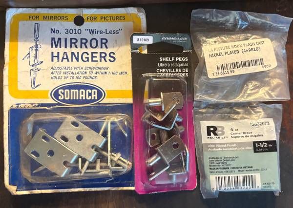Hook, Pegs, Brace and Mirror Hangers *New