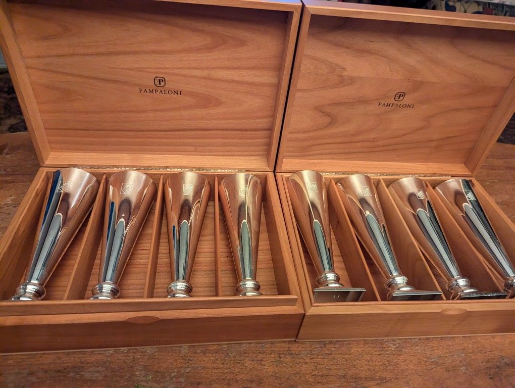 Rare Pampaloni Italy Sterling Silver Champagne Flutes