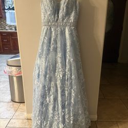 Baby Blue Sparkling Lacy Prom Dress/pageant Dress