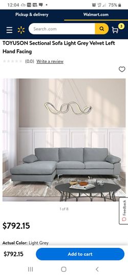 New in box sectional sofa light gray velvet see pictures for dimensions