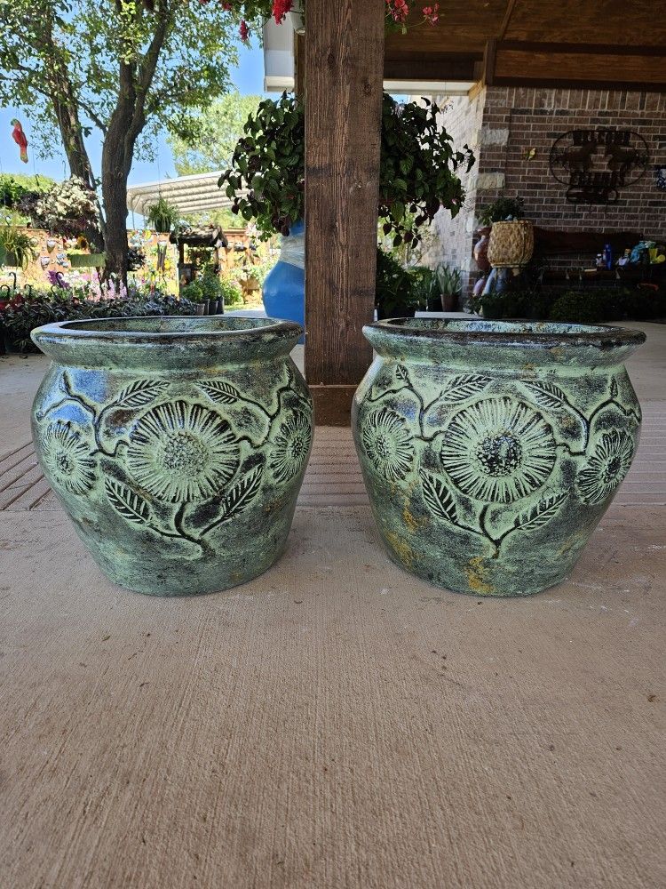 Sunflower Turquoise Clay Pots . (Planters) Plants, Pottery, Talavera $60 cada una.