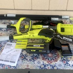Ryobi 40 V Cordless Battery Pole Saw With 2.0 Ah Battery and Charger