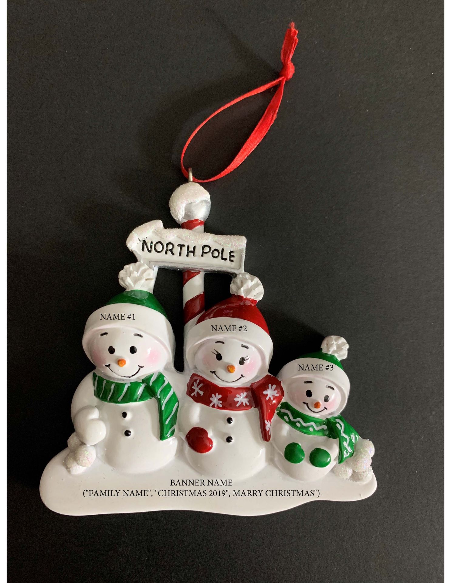 North Face Snowmen Family of 3 Personalized Christmas Tree Ornament