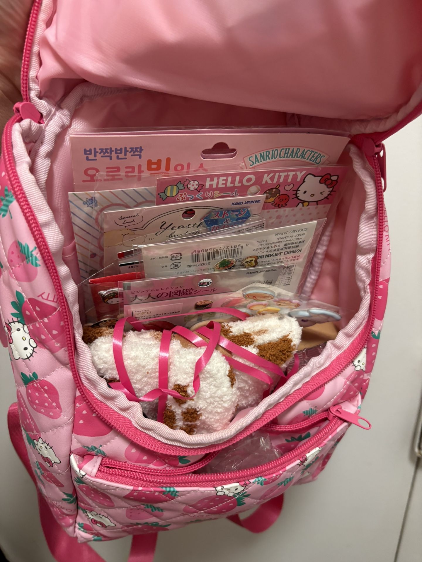 Brand New Hello Kitty Strawberry Backpack Filled With Stickers Art Supply Cute Stuff !