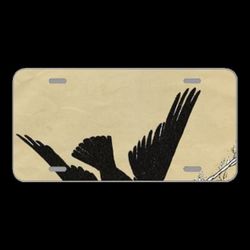 License Plate Novelty Car Front Vintage Bird Background Old Paper