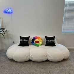 New White Sherpa Modern Low-Profile Cloud Sofa Couch