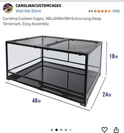 Carolina Custom Cages, 48Lx24Wx18H Extra-Long Deep Terrarium; Easy Assembly