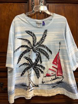 Catherines Petite Tropical Sailboat Palm Tree Top – 2XWP 22/24