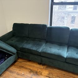 Belffin Velvet Reversible Sectional Sofa with Chaise Convertible L Shaped 4-seat Sectional Couch with Storage Ottoman Green