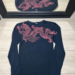 Y2K 2000s Jnco Style Dragon All Over Print Thermal Long Sleeve Shirt
