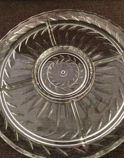 10” Glass Serving Platter Divided Sections Heavy Vintage Quality