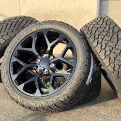 22” Black Chevy Tahoe Silverado Chevrolet 1500 Wheels Rims Tires Suburban GMC Sierra Yukon Avalanche Denali 