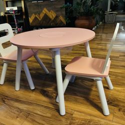 Pink Round Toddler Table With Storage Net