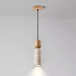LINGCMP Nordic Yellow Travertine Kitchen Island Pendant Light Retro Industry Cylindrical Dining Room Hanging Light Japanese Style Wabi Sabi Bedside Ch