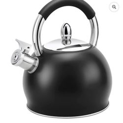 Haus Roland Whistle Tea Kettle Stainless Steel Teakettle Teapot with Ergonomic Silicone Handle Tea Pots for Stove Top 3.2 Quart / 3 Liter Black 