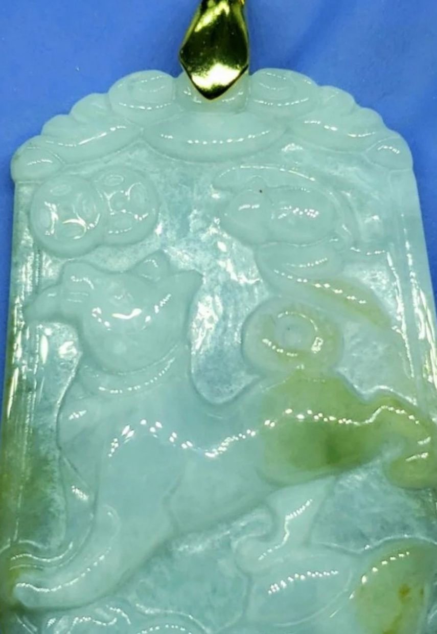 Burmese icy Type A Jadeite Jade Pendant Lucky Dog.