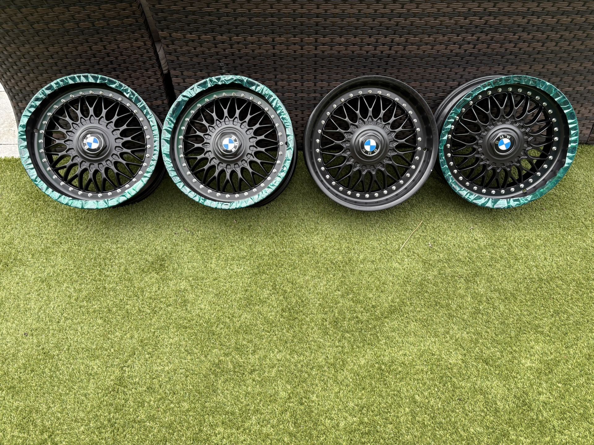 (4) 17" BMW RC090 STYLE 5 FACTORY OEM BBS WHEELS 17x8 ALL BLACK POLISHED