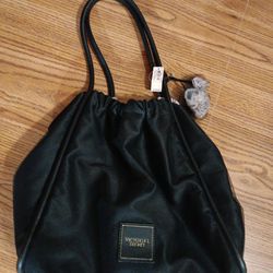 Victoria's Secret Black Satin Rose Handbag Purse