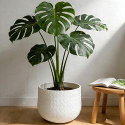 Assorted Sizes Magnesium Oxide Round Planter,21.65''+14.17''+8.66'' Dia Set of 3 Planter,Outdoor Indoor Plant Pot with Drainage Hole, White Color with