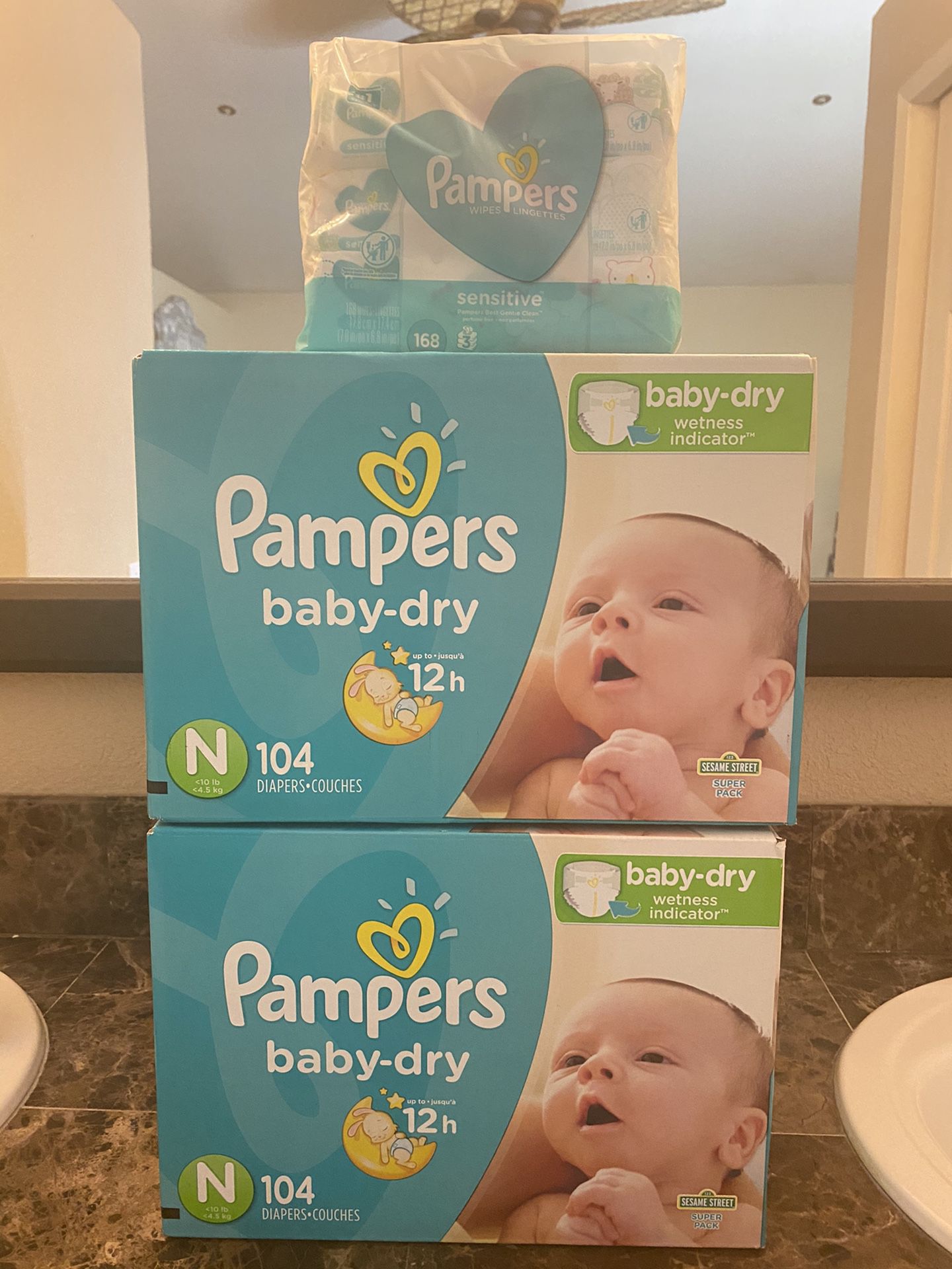 Newborn pampers diapers and wipes bundle