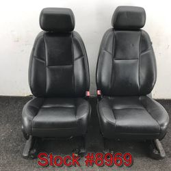 Front Bucket Seats From A 2012 GMC Sierra Black Leather Bucket Power Heat Cool Seat Stock #8969