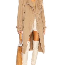 R13 Shredded Trench Coat In Tan