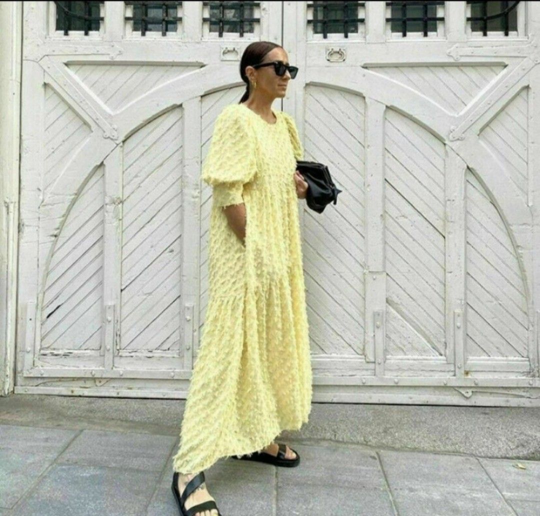 Zara Yellow Feather Dress Size M