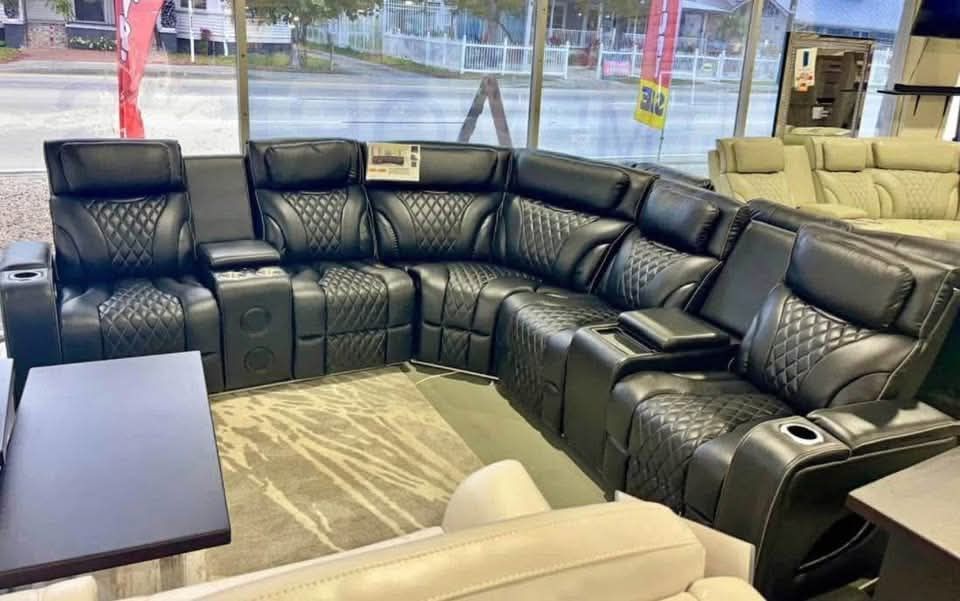 3 Piece Black Leather Sectional