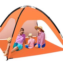 New! Beach Tent, Portable Beach Sun Shelter for UPF 50+ UV Protection, Easy Set Up 3-4 Person Beach Tent Shade with Carry Bag, Anti UV Beach Canopy Te
