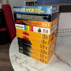 VHS Tape Lot – Kodak, JVC, Polaroid + VCR Head Cleaner