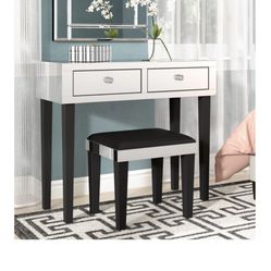 Amaris Mirrored 2 Drawers Corner Makeup Vanity Table