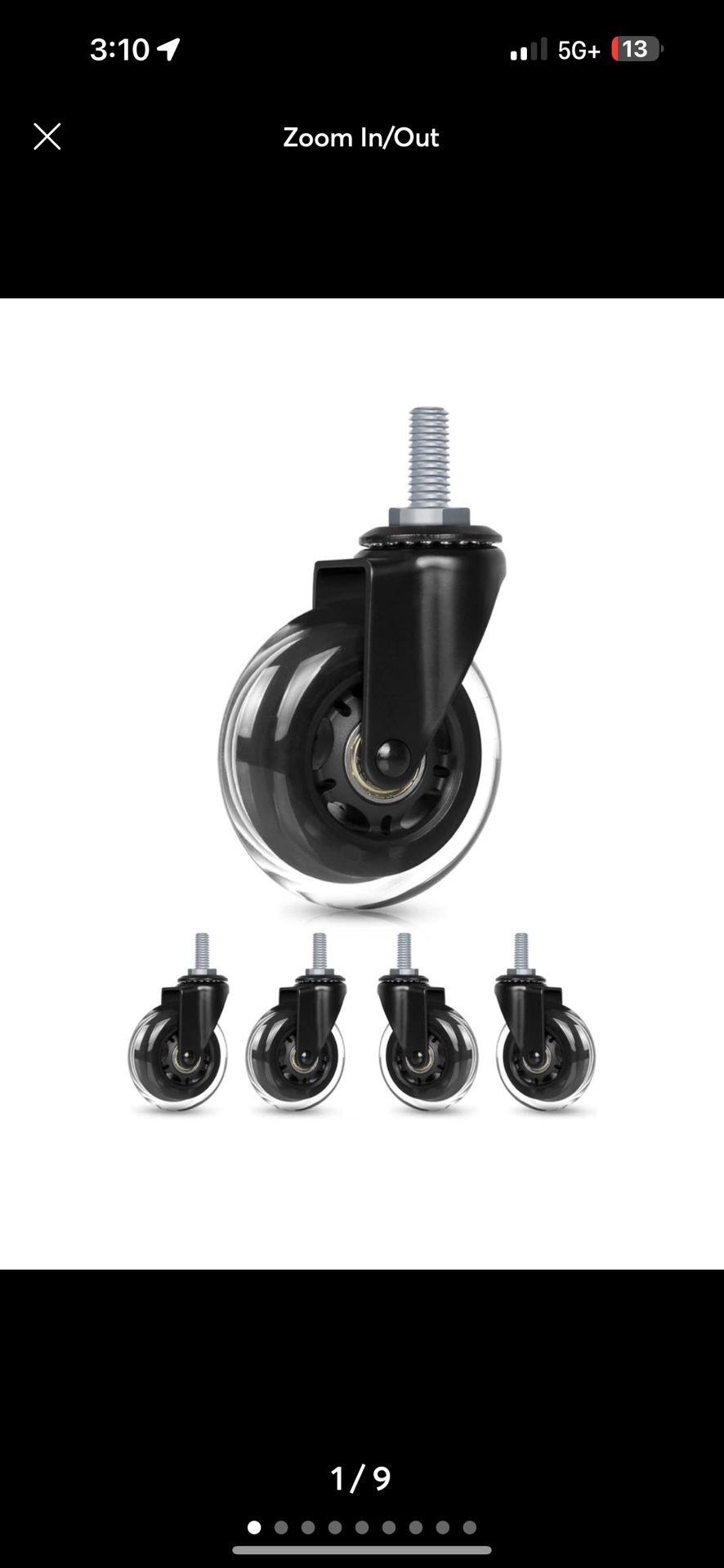 Hirate 5 Pack Office Chair Casters Wheel with 5/16"-18UNC Threaded Stem, 3"