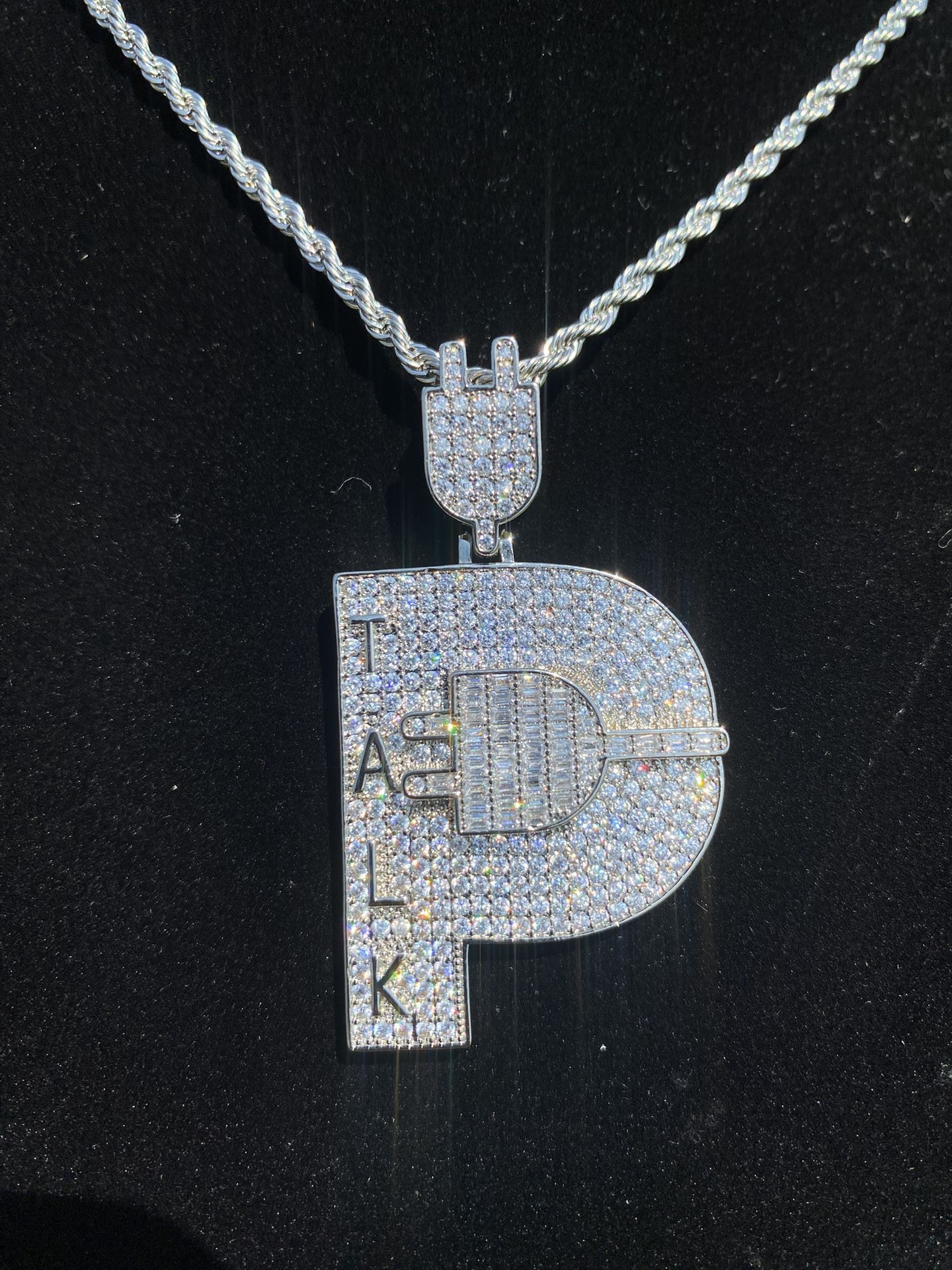 14K Iced Out “Plug Talk” Pendant