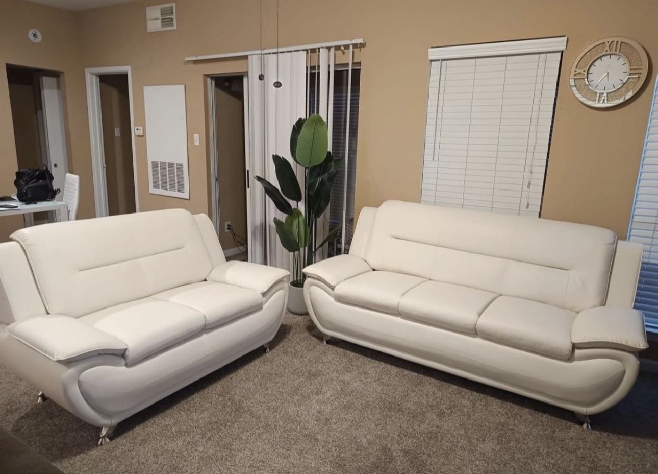 Modern Style White Leather Couch And Chair Brand New 