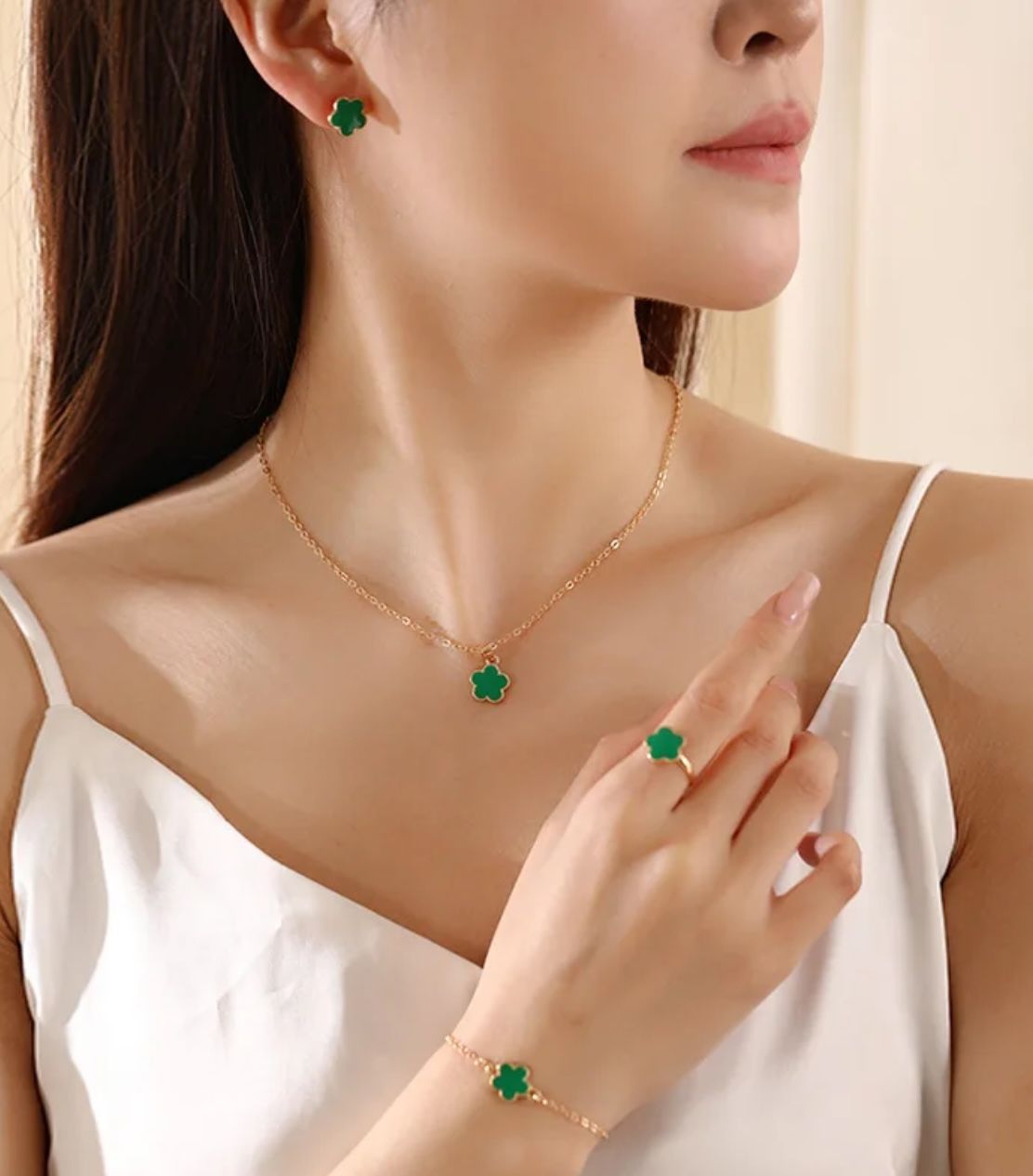 Non Tarnish Necklace, Bracelet, Earrings, Ring Jewelry Set