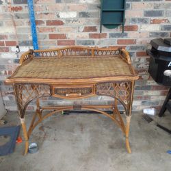 1960s Boho Chic Bamboo and Rattan Writing Desk