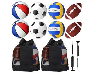 8 Pcs Sports Balls Set Include Basketball Football Soccer Volleyball with 2 Sport Equipment Bags 2 Pumps for Adult Outdoor