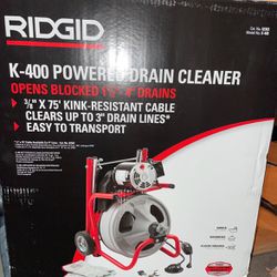 RIDGID K-400 Drain Cleaning Snake Auger 120-Volt Drum Machine with C-32IW 3/8 in. x 75 ft. Cable + 4-Piece Tool Set & Gloves, BRAND NEW 