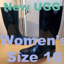 New UGG Women's Size 10 B Tall Rain Boots Glossy  Ru Rubber 
