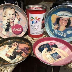 4 Antique Cola Cocoa Plates And Cooler