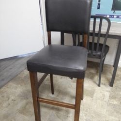 Long Leather  Soft Wood Bar Stool Chair 