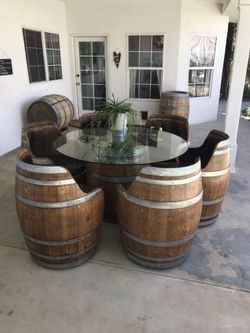 Wine barrel patio chair set