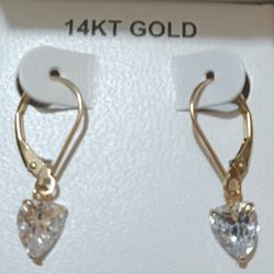 Womens 14K Gold Heart  Earrings