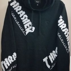 THRASHER HUF WORLD WIDE LIMITED EDITION MEN'S THICK HOODIE SWEATER SIZE MEDIUM BLACK REGULAR FIT BRAND NEW WITH OUT TAGS CHECK OUT MY OFFERS. 