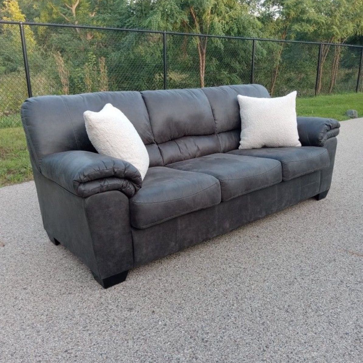 Ashley HomeStores Slate Gray Suede Sofa