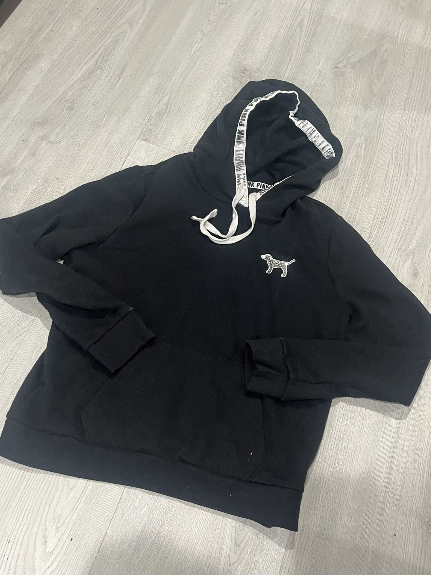 Victoria’s Secret Pink Black Hoodie With Sequin Lg