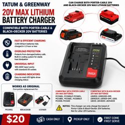 20V MAX Lithium Battery Charger for Porter-Cable & Black+Decker – $20