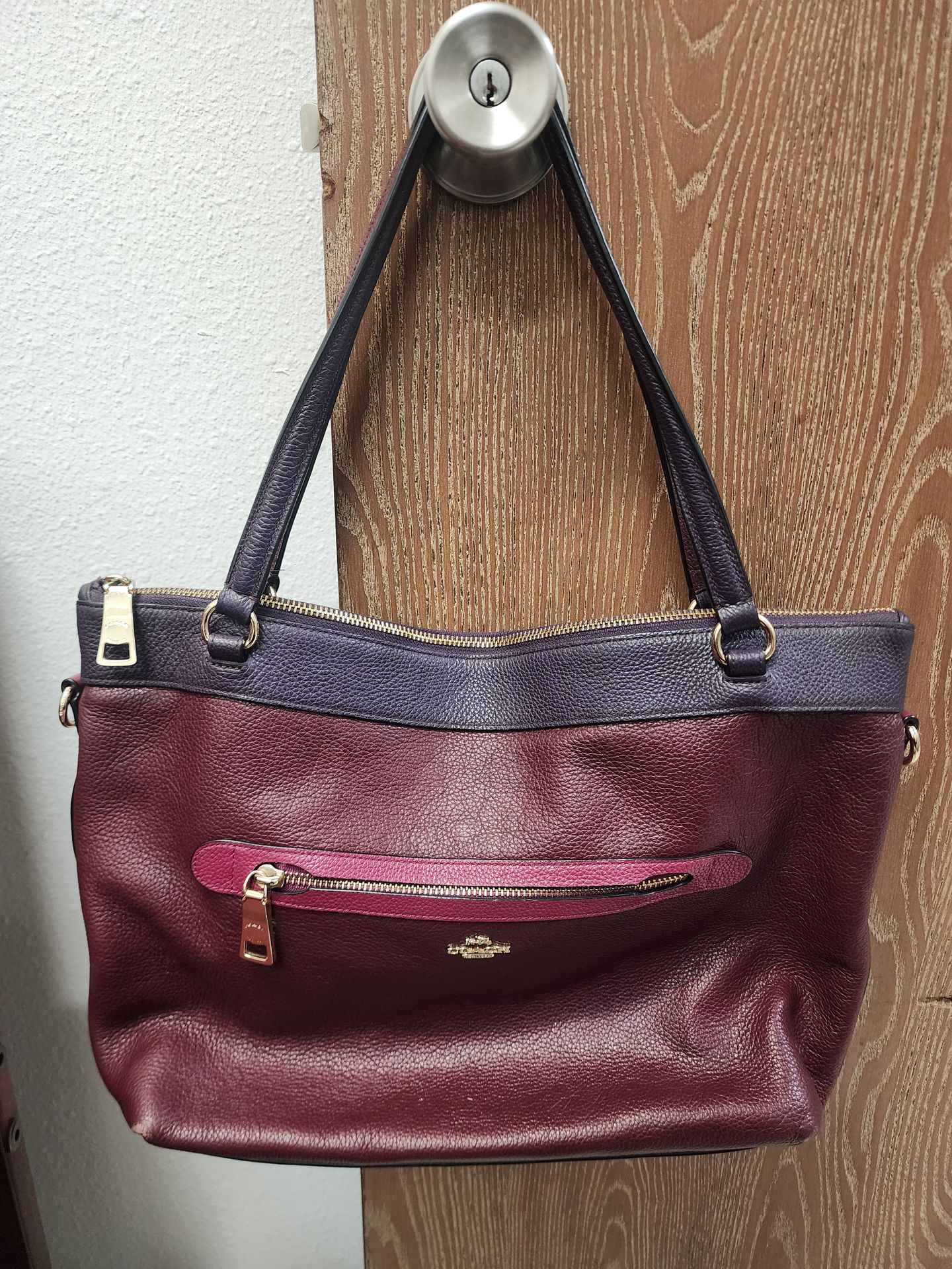 Coach Tyler Burgundy Aubergine Leather Tote Shoulder Bag F57210
